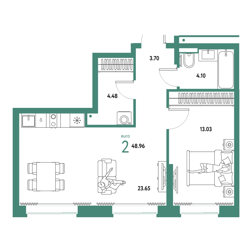 Планировка: Домашний 2-комнатная 48,96м²