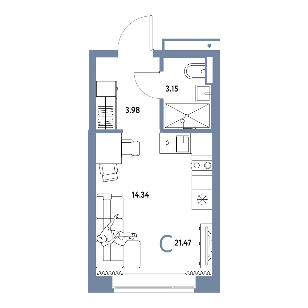 Планировка Домашний Студия 21,47м²