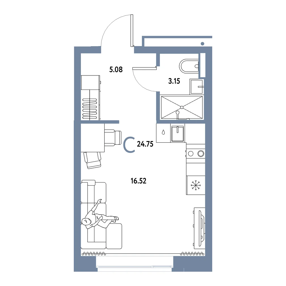 Планировка: Домашний Студия 24,75м²
