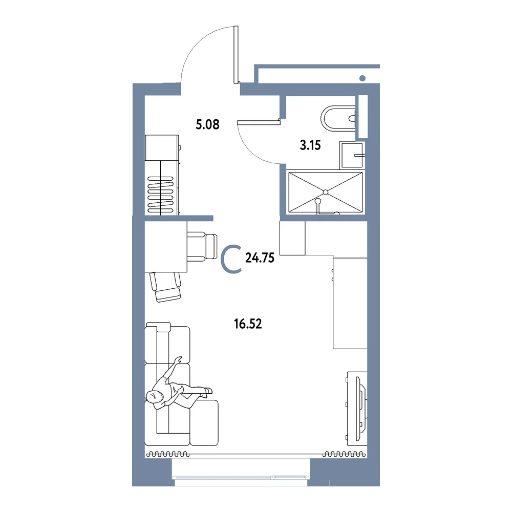 Планировка: Домашний Студия 24,75м²