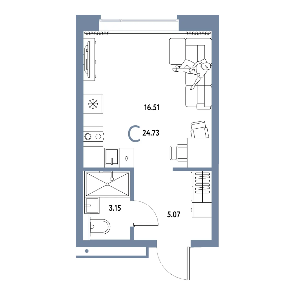 Планировка: Домашний Студия 24,73м²