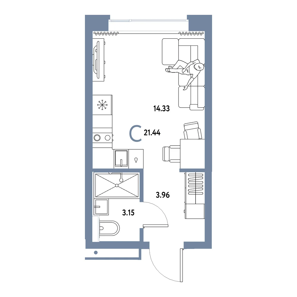 Планировка: Домашний Студия 21,44м²