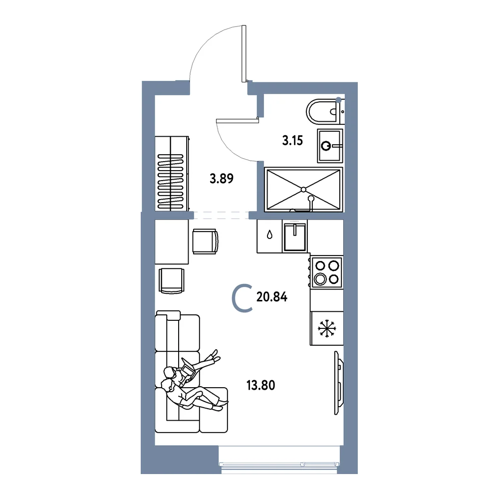 Планировка Домашний Студия 20,84м²