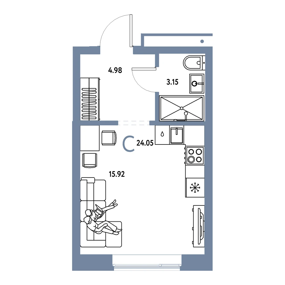Планировка: Домашний Студия 24,05м²