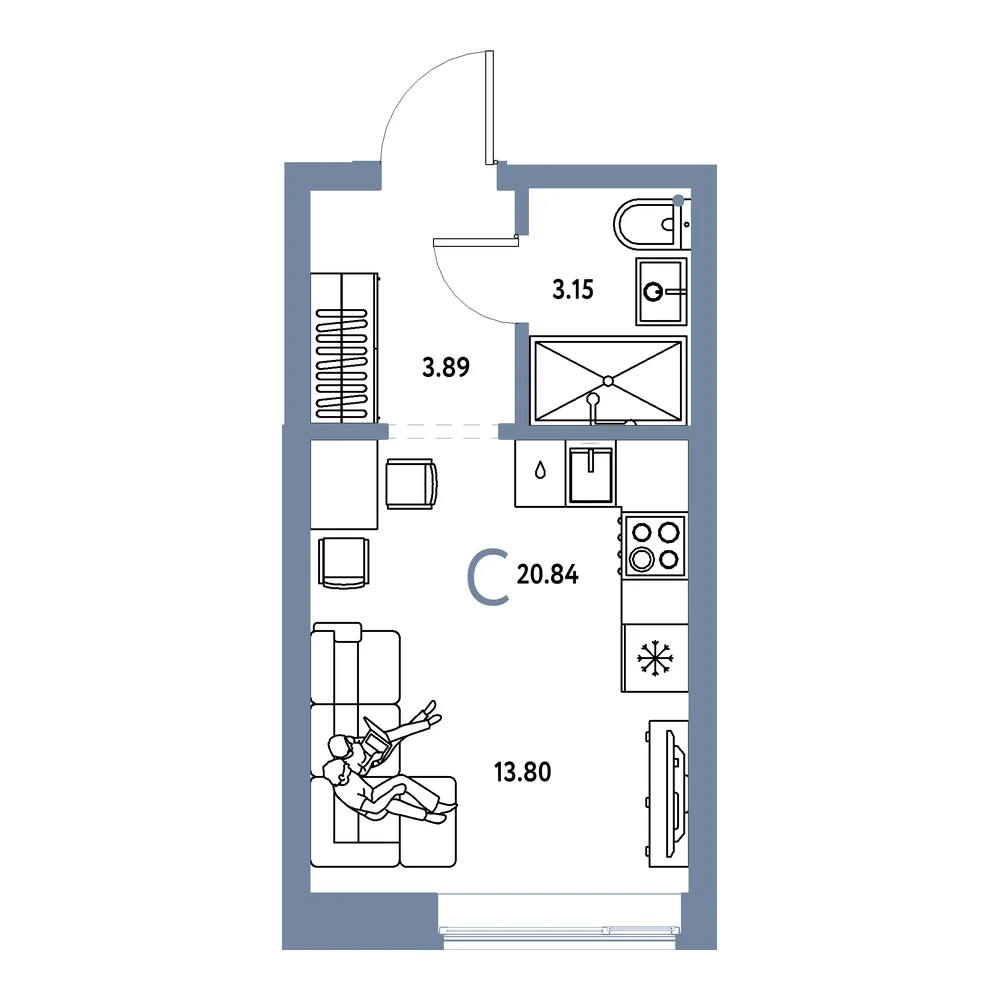 Планировка Домашний Студия 20,84м²