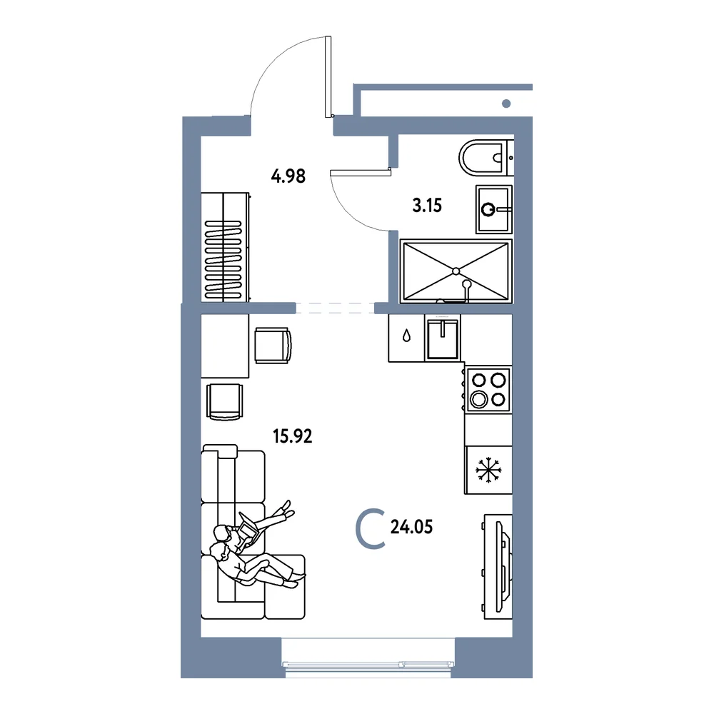 Планировка: Домашний Студия 24,05м²