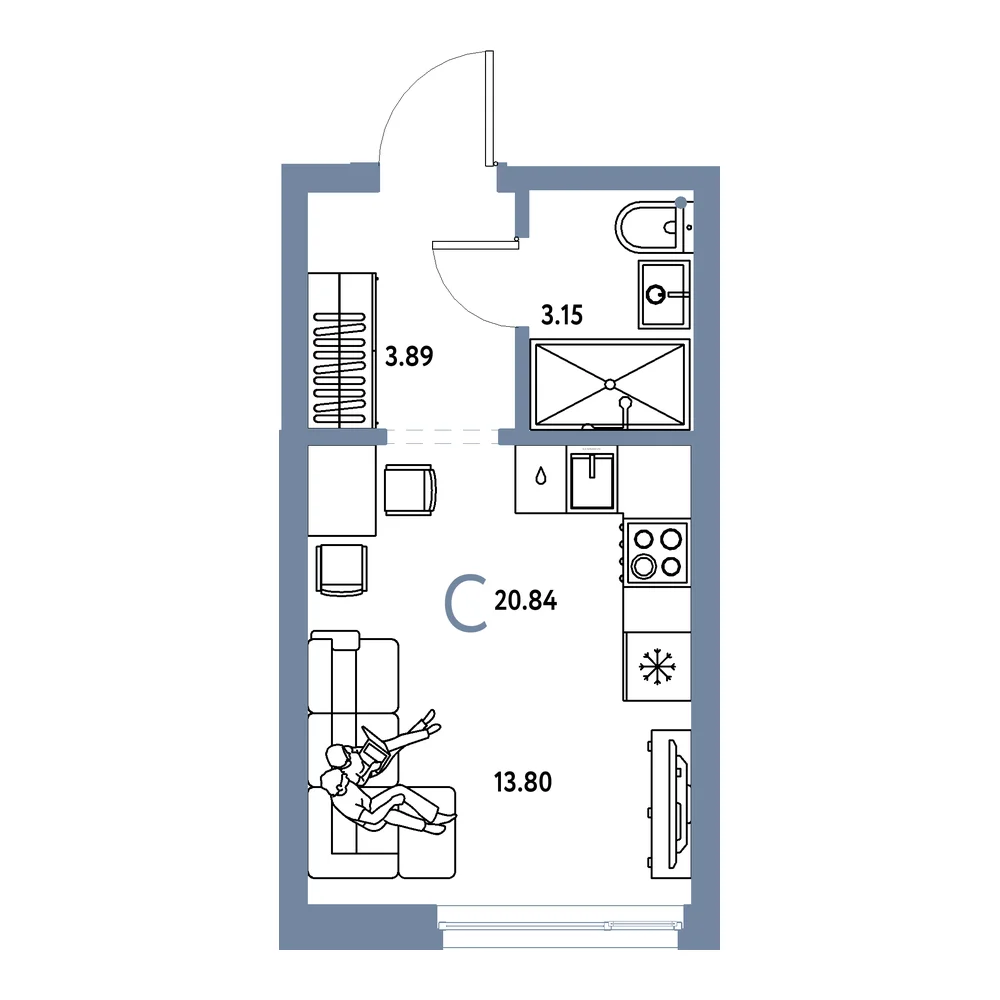 Планировка Домашний Студия 20,84м²