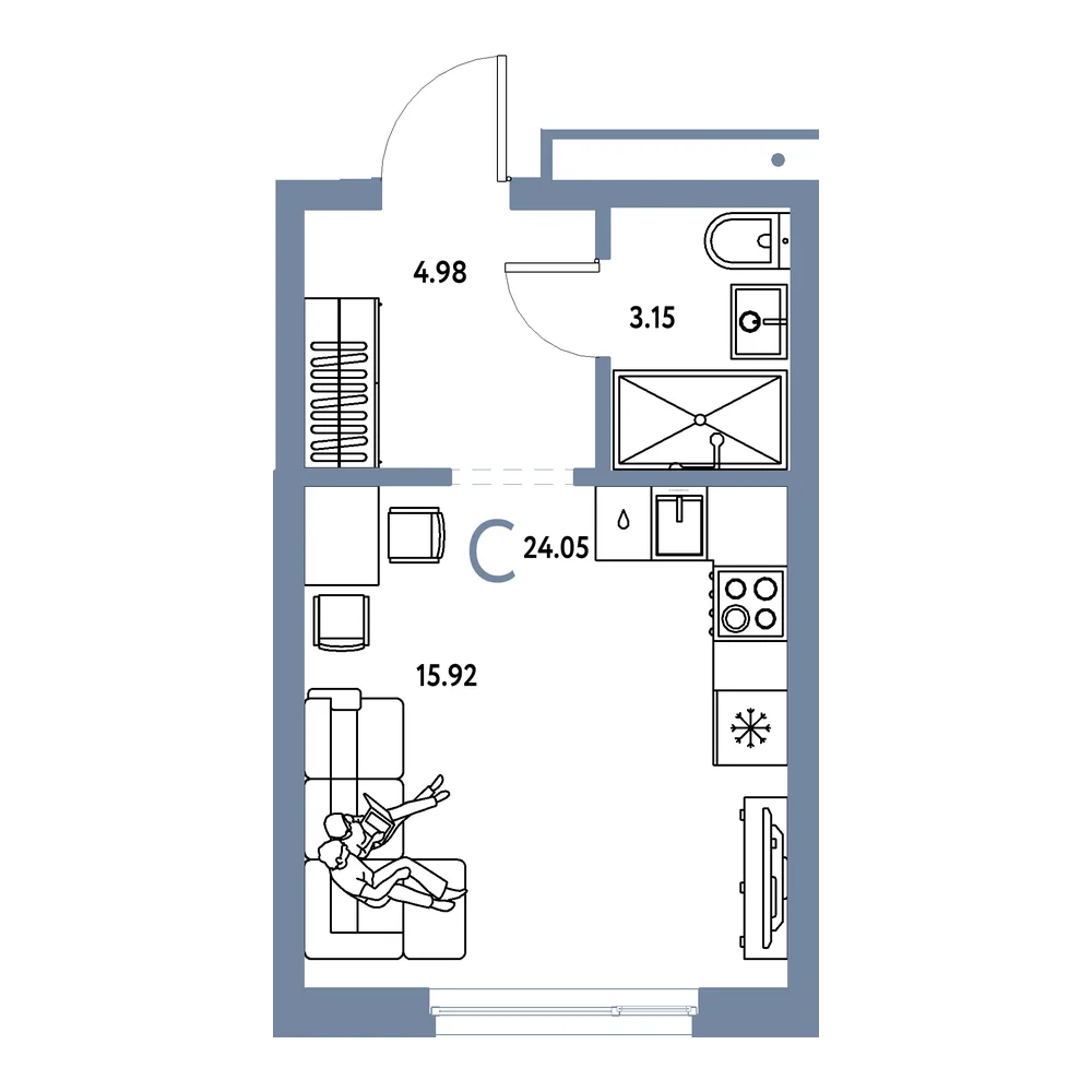 Планировка: Домашний Студия 24,05м²