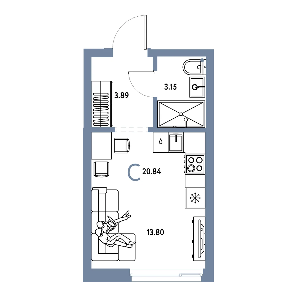 Планировка Домашний Студия 20,84м²