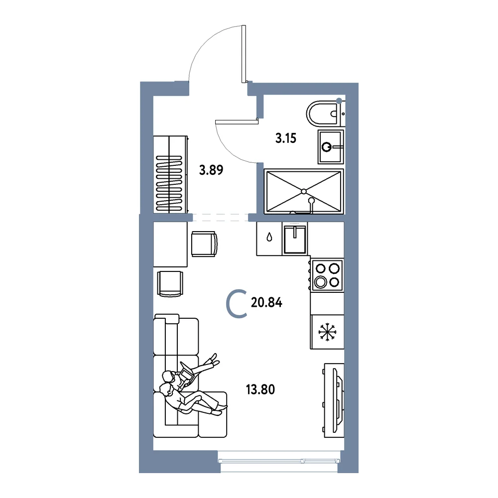 Планировка Домашний Студия 20,84м²