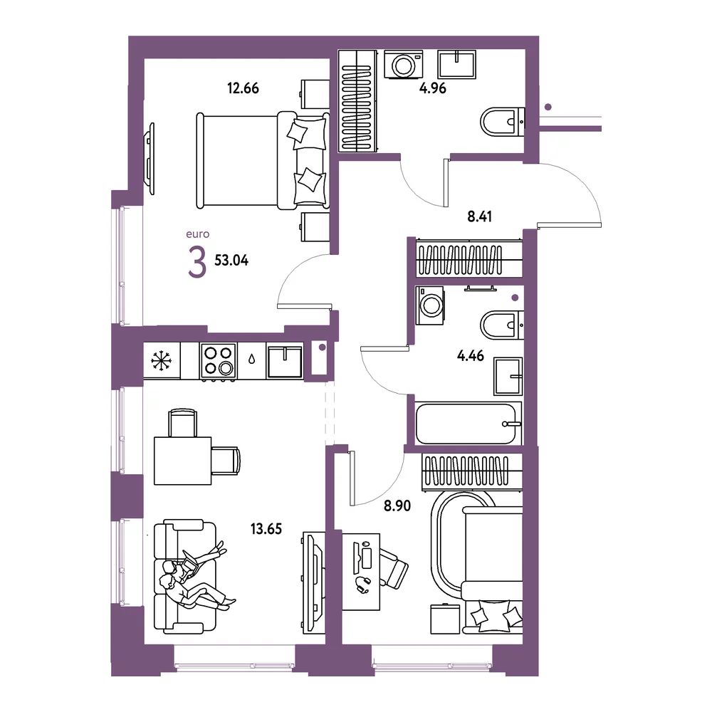 Планировка: Домашний 3-комнатная 53,04м²