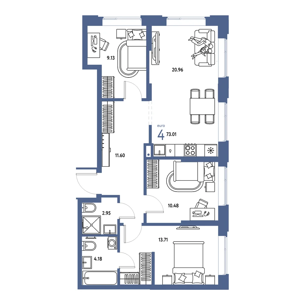 Планировка: Домашний 4-комнатная 73,01м²
