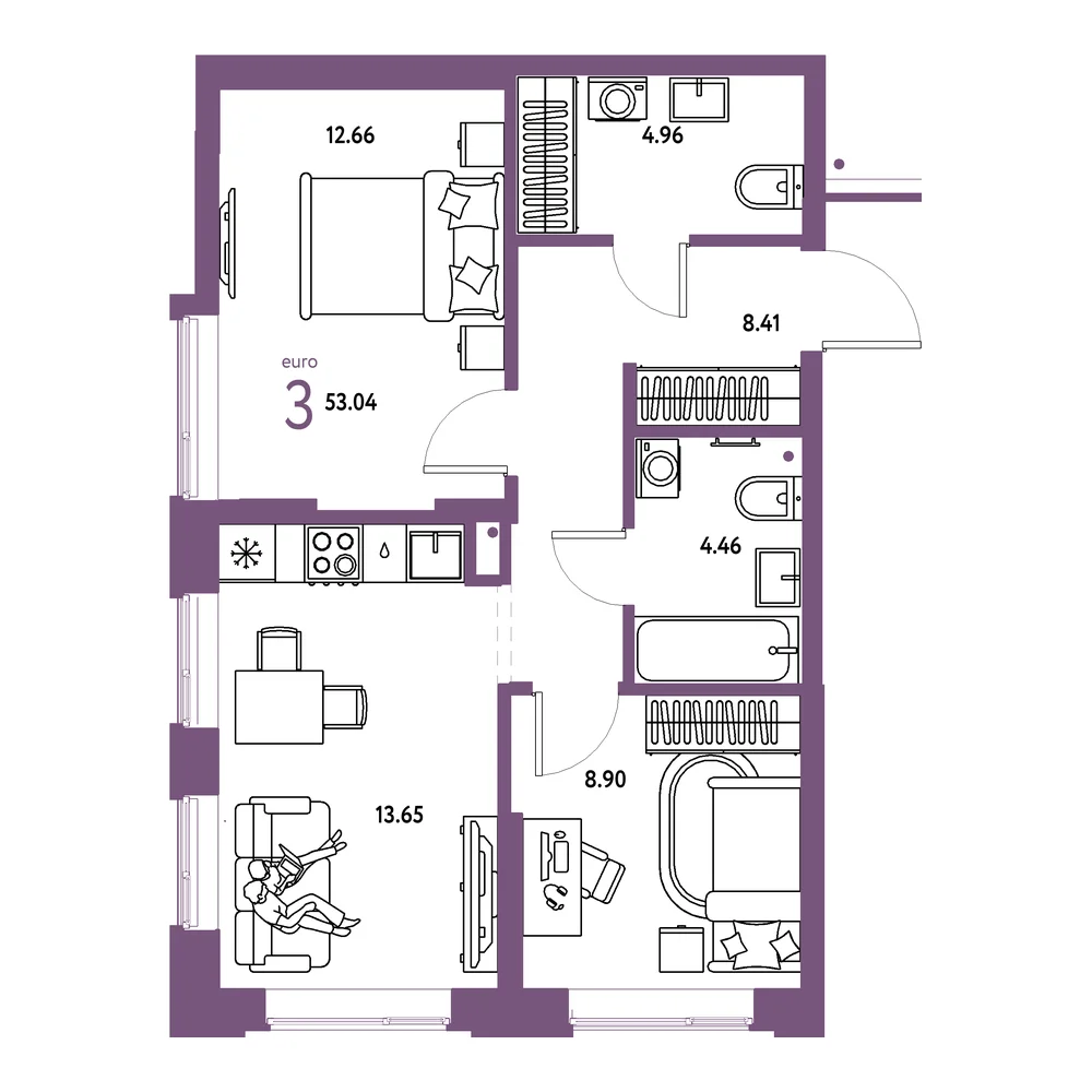 Планировка: Домашний 3-комнатная 53,04м²