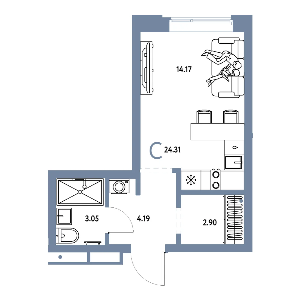 Планировка: Домашний Студия 24,31м²