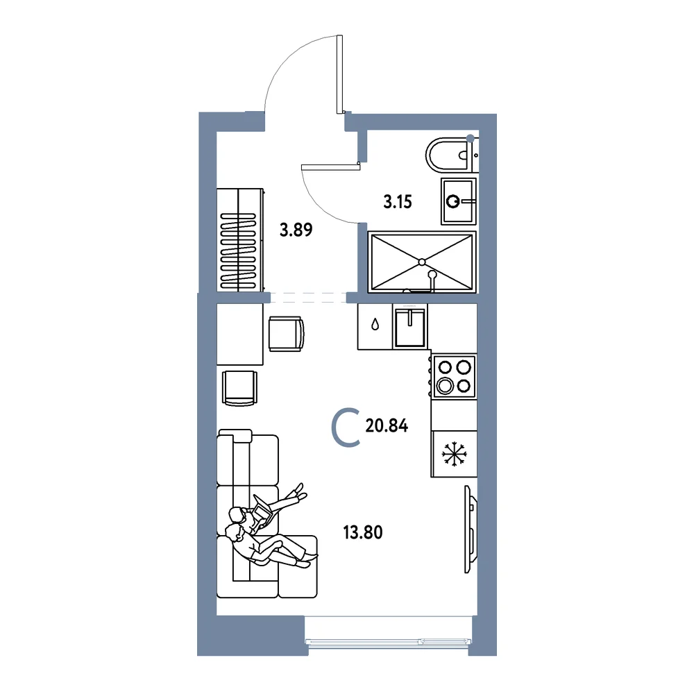 Планировка Домашний Студия 20,84м²