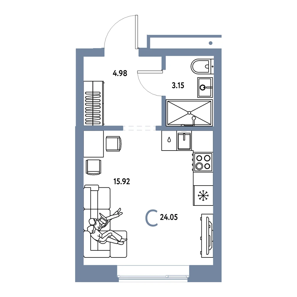 Планировка: Домашний Студия 24,05м²