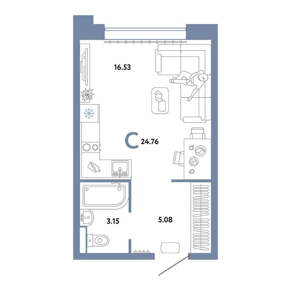 Планировка: Домашний Студия 24,76м²