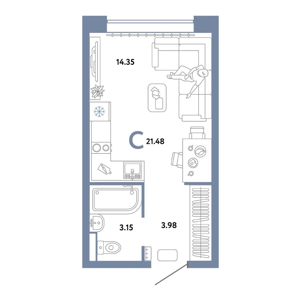 Планировка: Домашний Студия 21,48м²