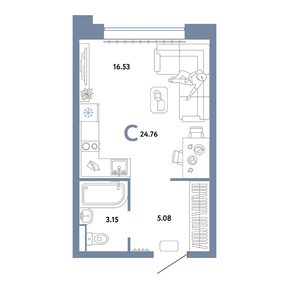 Планировка: Домашний Студия 24,76м²