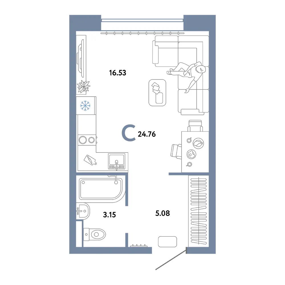 Планировка: Домашний Студия 24,76м²
