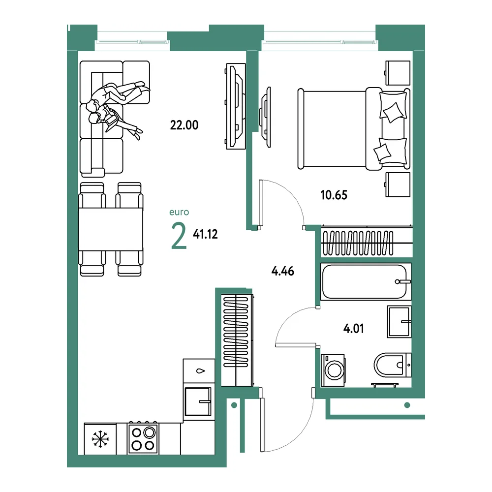 Планировка: Домашний 2-комнатная 41,12м²