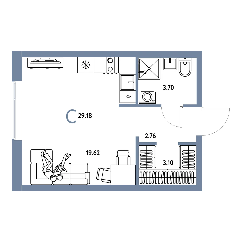 Планировка: Домашний Студия 29,18м²
