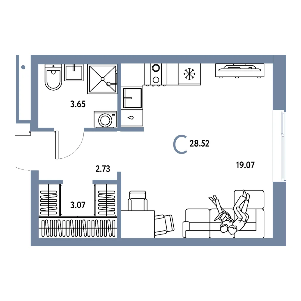 Планировка: Домашний Студия 28,52м²