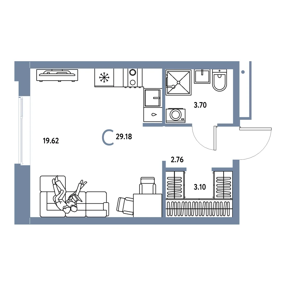 Планировка: Домашний Студия 29,18м²