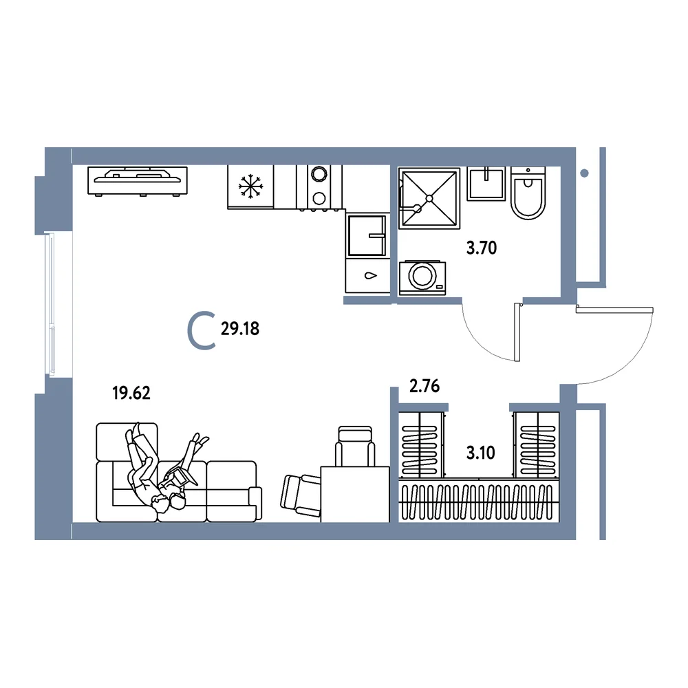 Планировка: Домашний Студия 29,18м²