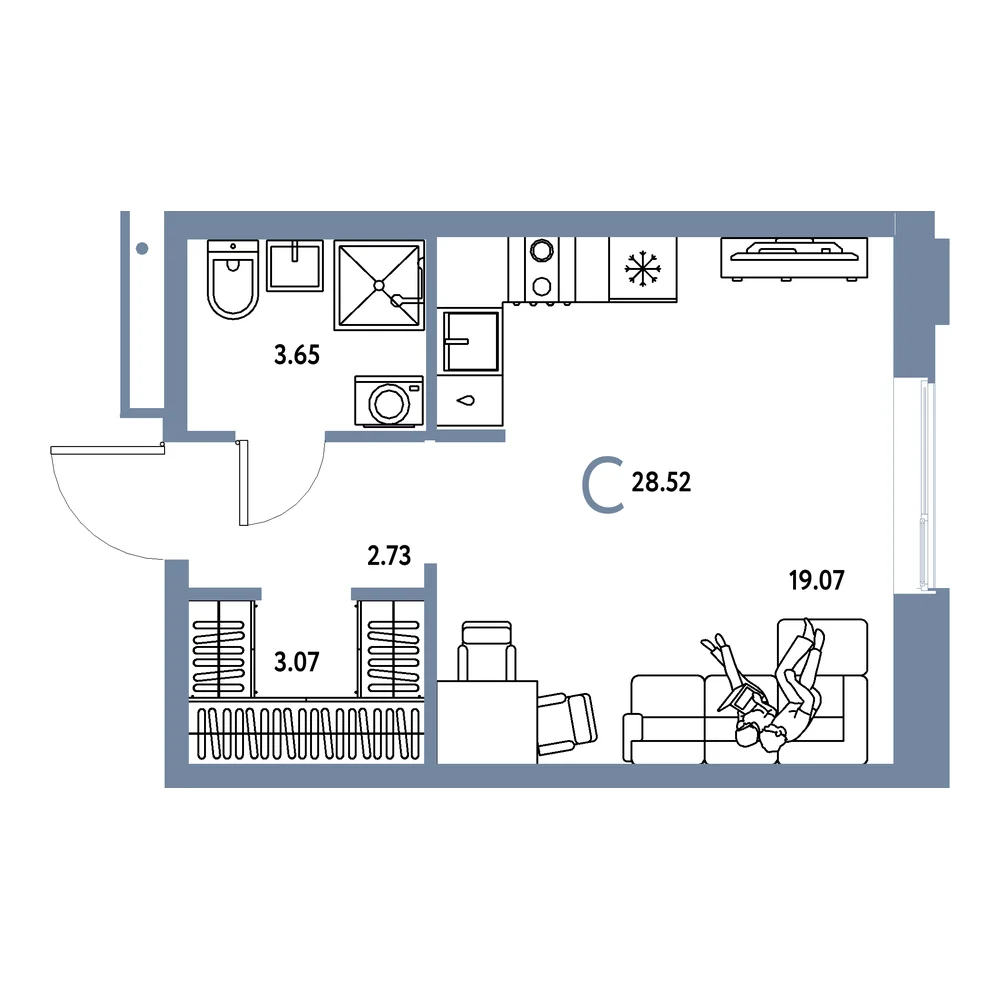 Планировка: Домашний Студия 28,52м²