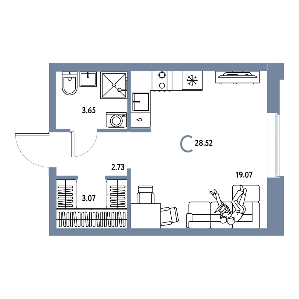 Планировка: Домашний Студия 28,52м²
