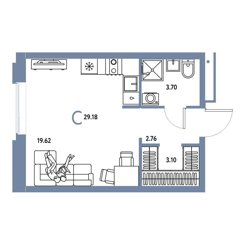 Планировка: Домашний Студия 29,18м²