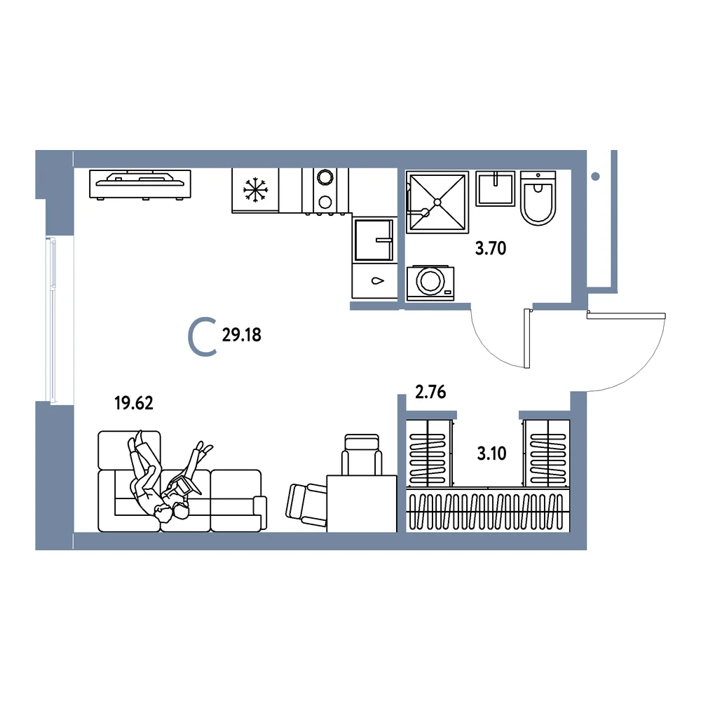 Планировка: Домашний Студия 29,18м²