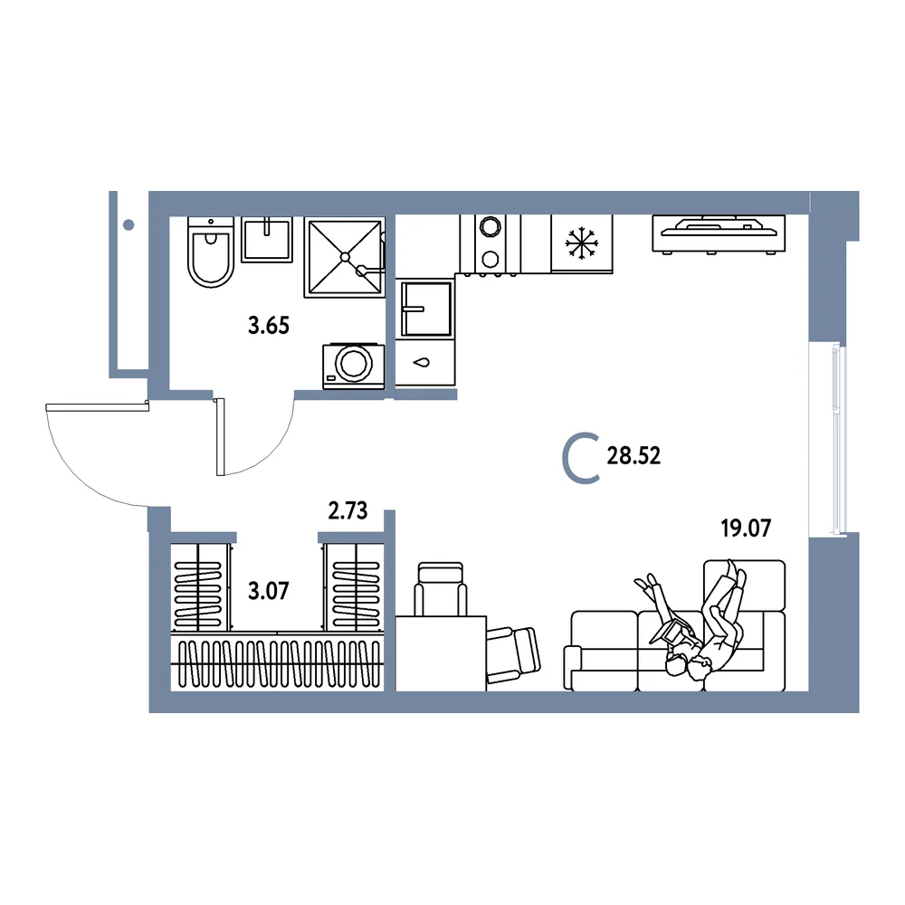 Планировка: Домашний Студия 28,52м²
