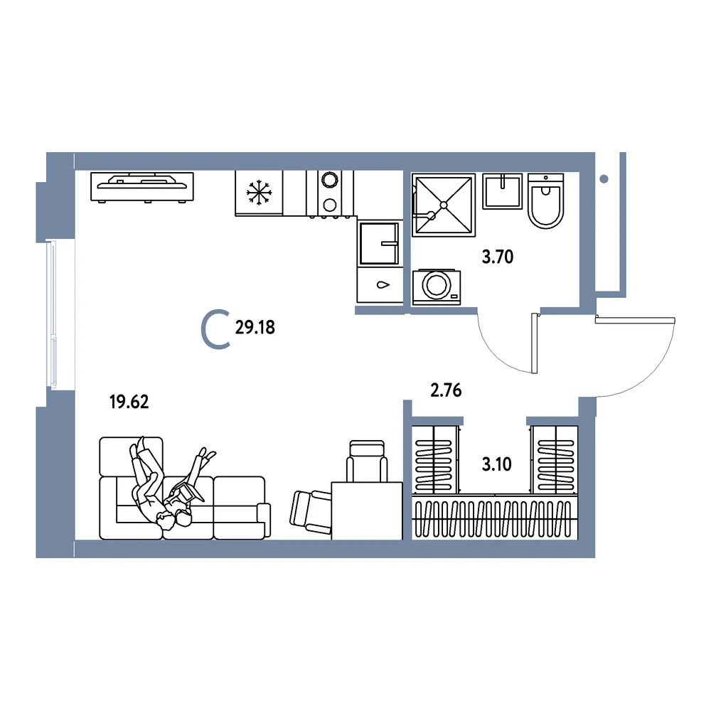 Планировка: Домашний Студия 29,18м²
