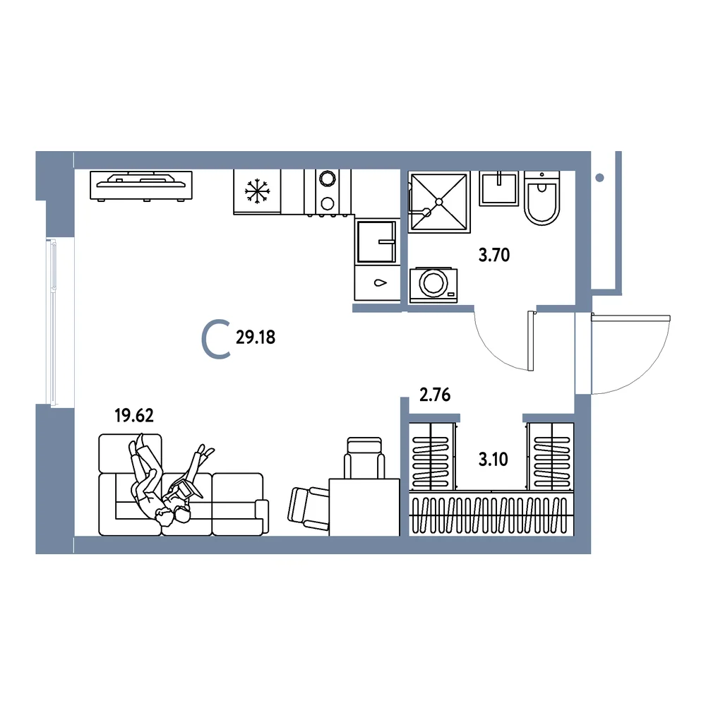 Планировка: Домашний Студия 29,18м²