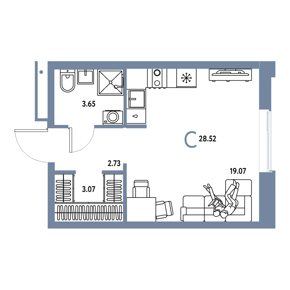 Планировка: Домашний Студия 28,52м²