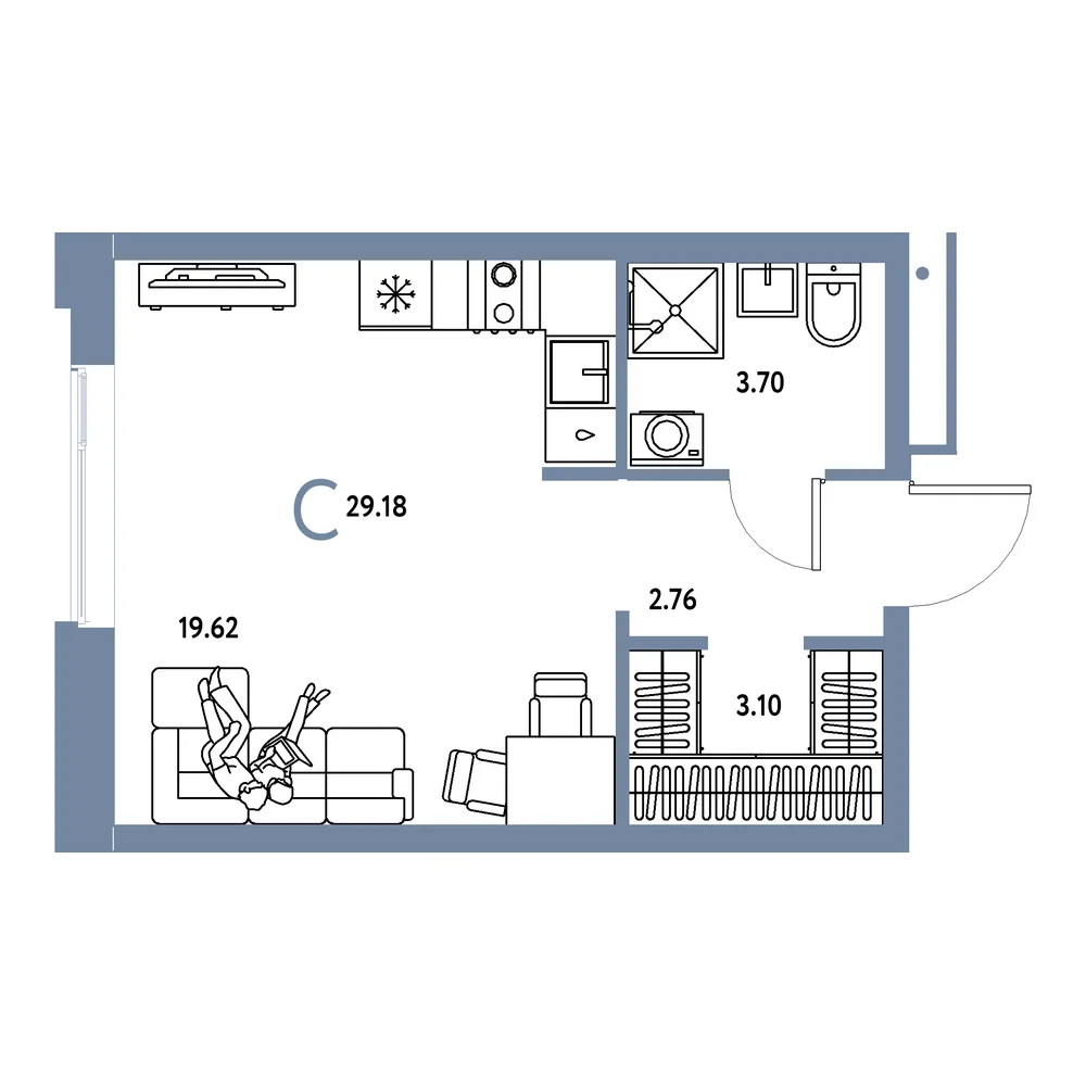 Планировка: Домашний Студия 29,18м²