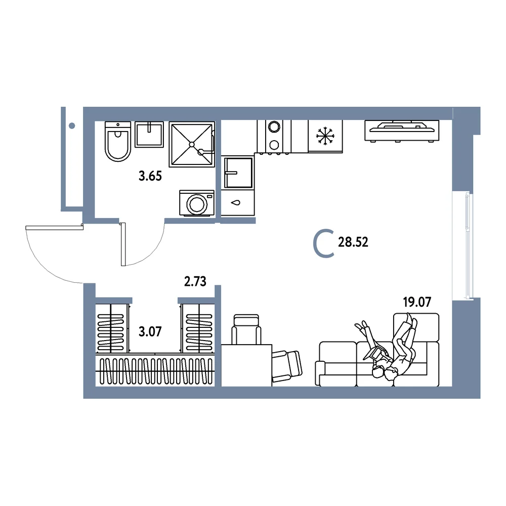 Планировка: Домашний Студия 28,52м²