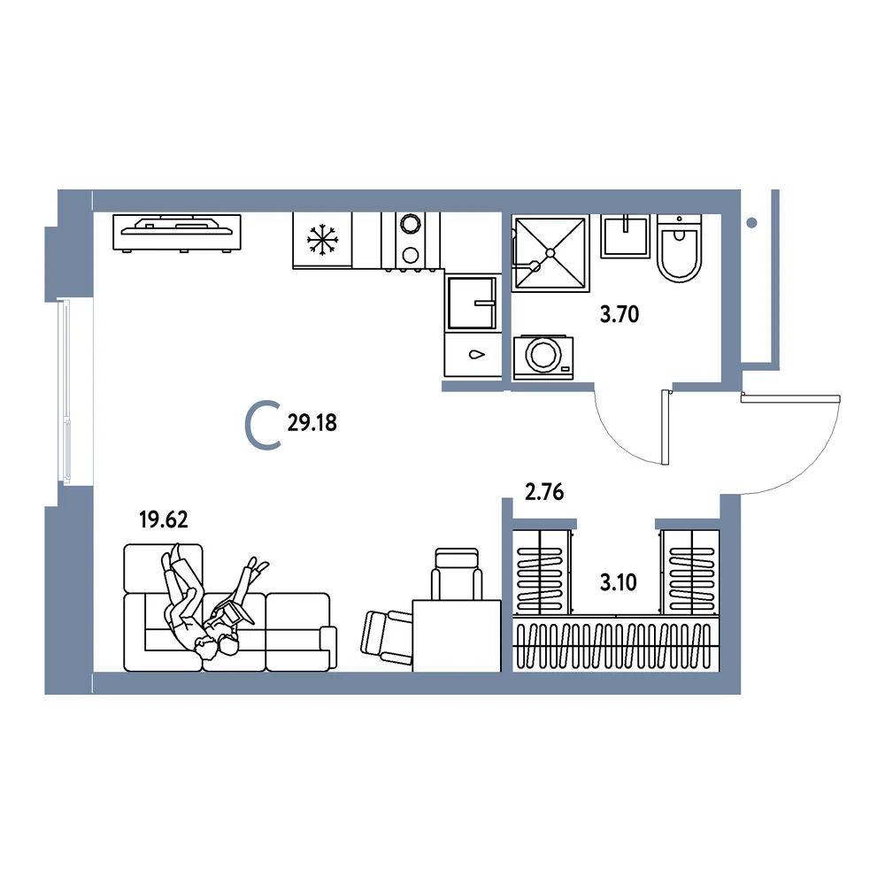 Планировка: Домашний Студия 29,18м²