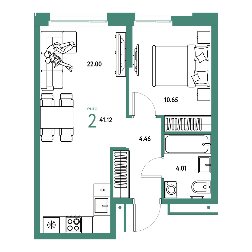 Планировка: Домашний 2-комнатная 41,12м²
