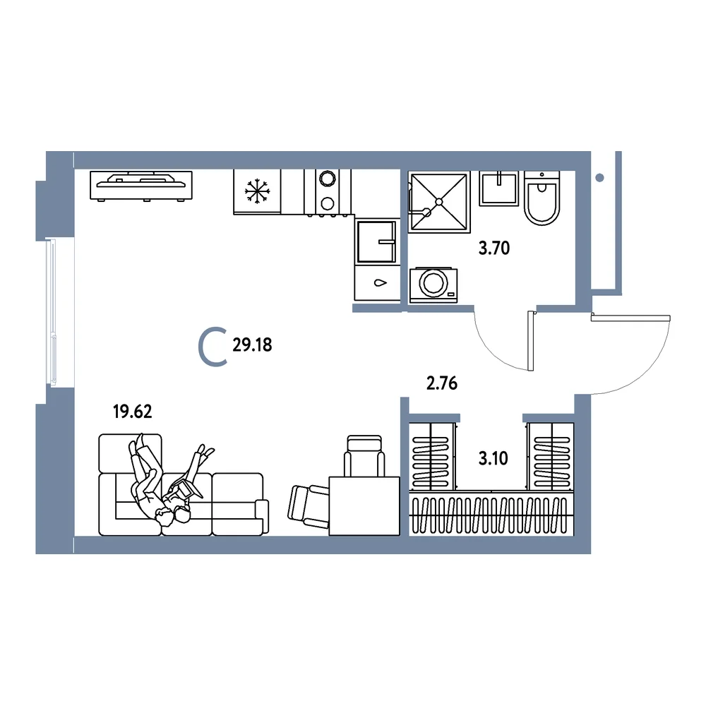 Планировка: Домашний Студия 29,18м²