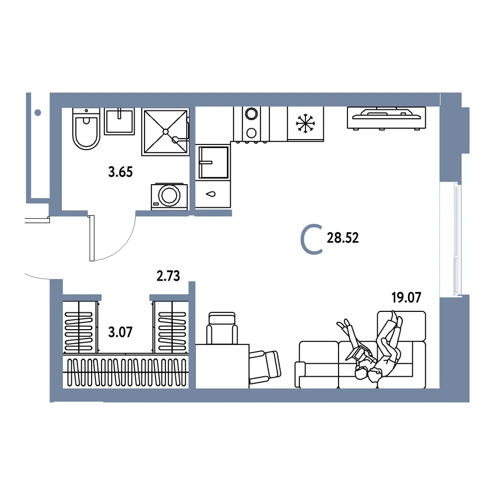 Планировка: Домашний Студия 28,52м²