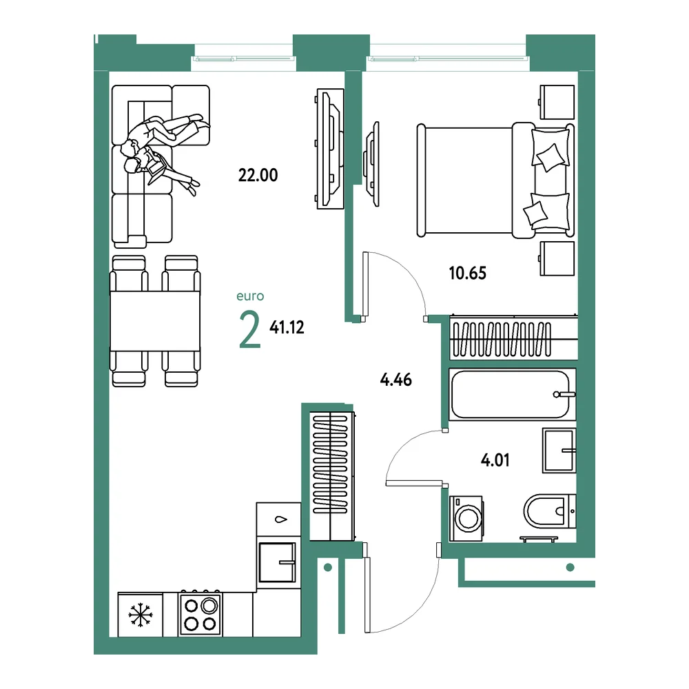 Планировка: Домашний 2-комнатная 41,12м²