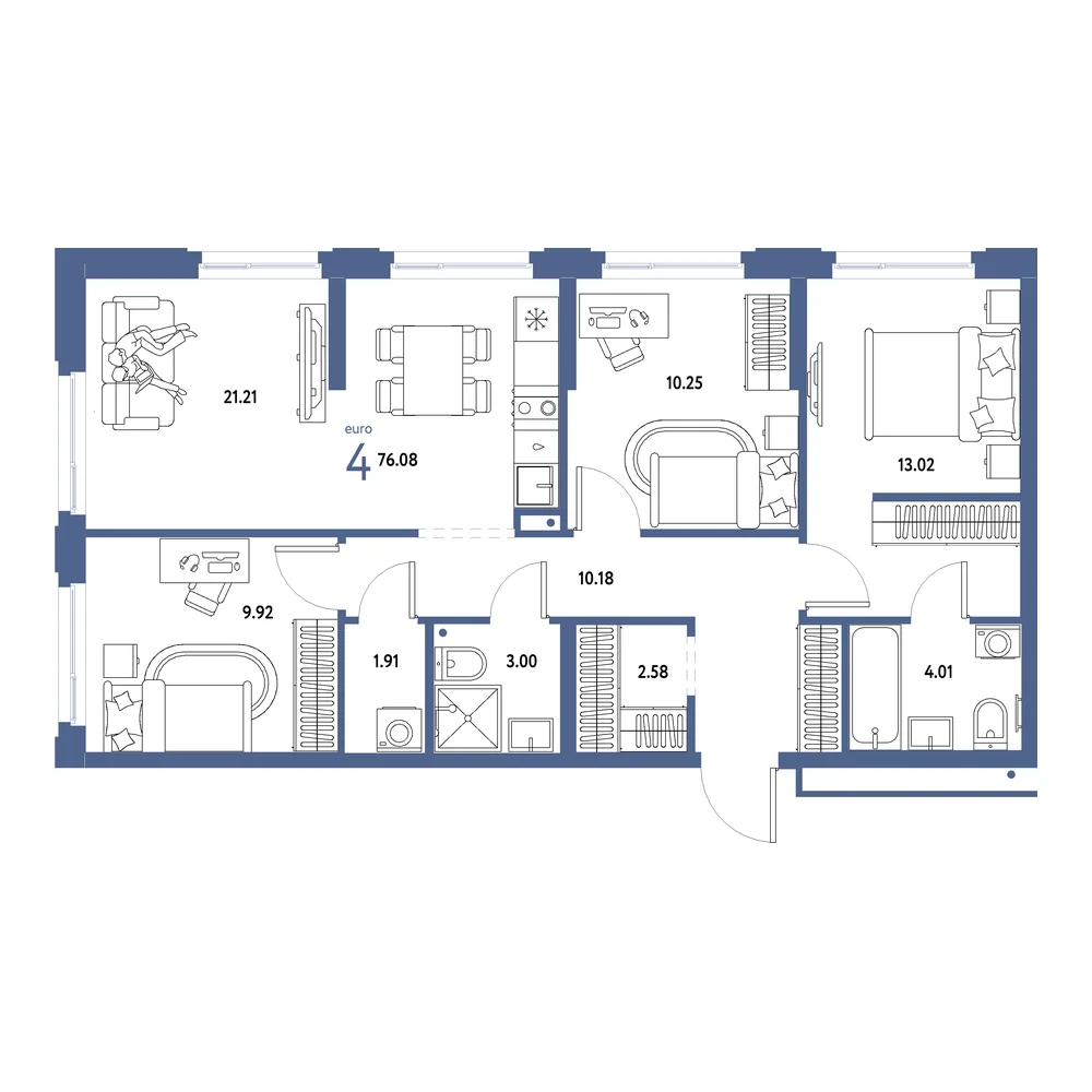 Планировка: Домашний 4-комнатная 76,08м²