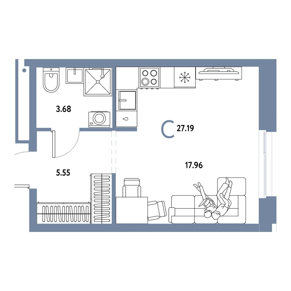 Планировка: Домашний Студия 27,19м²