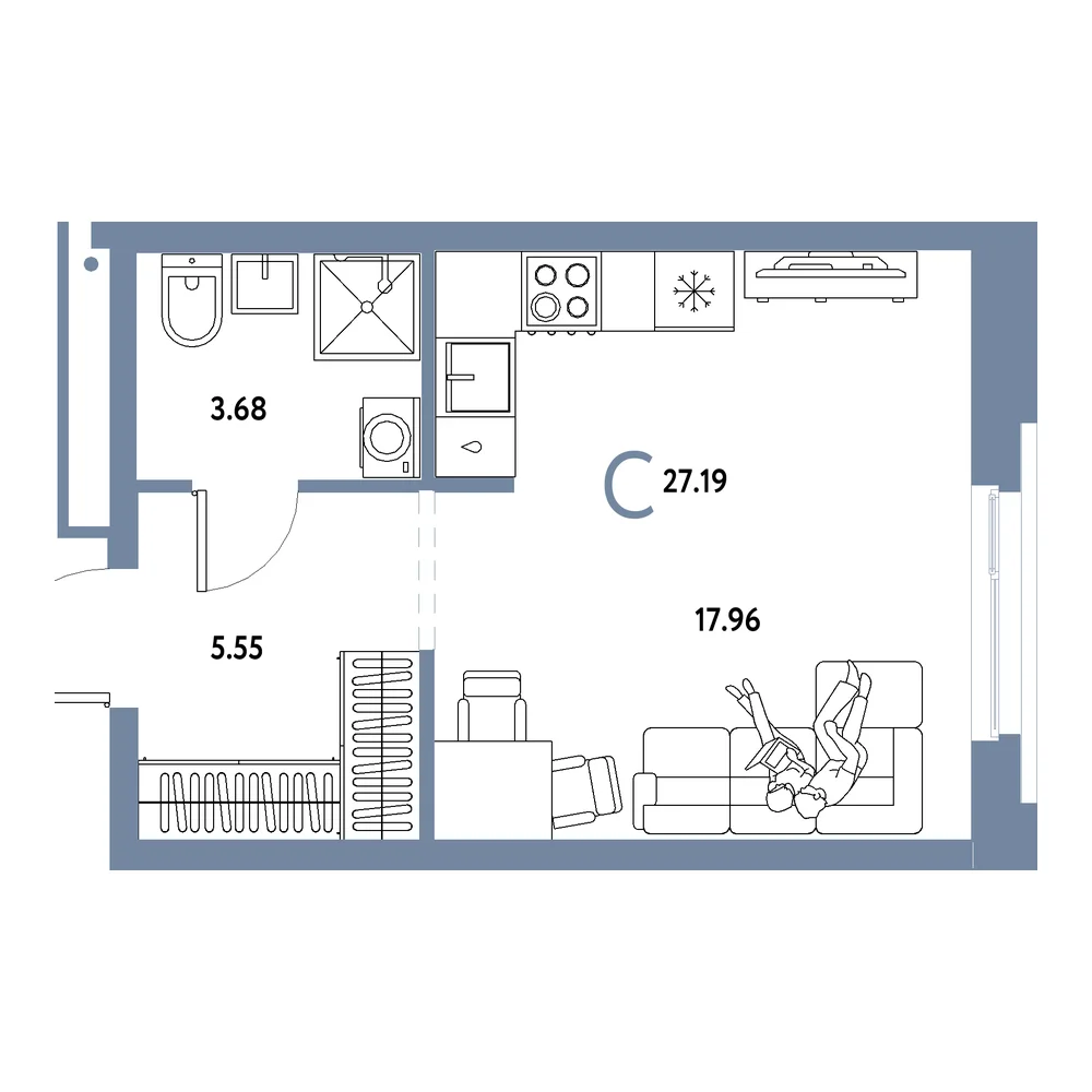 Планировка: Домашний Студия 27,19м²