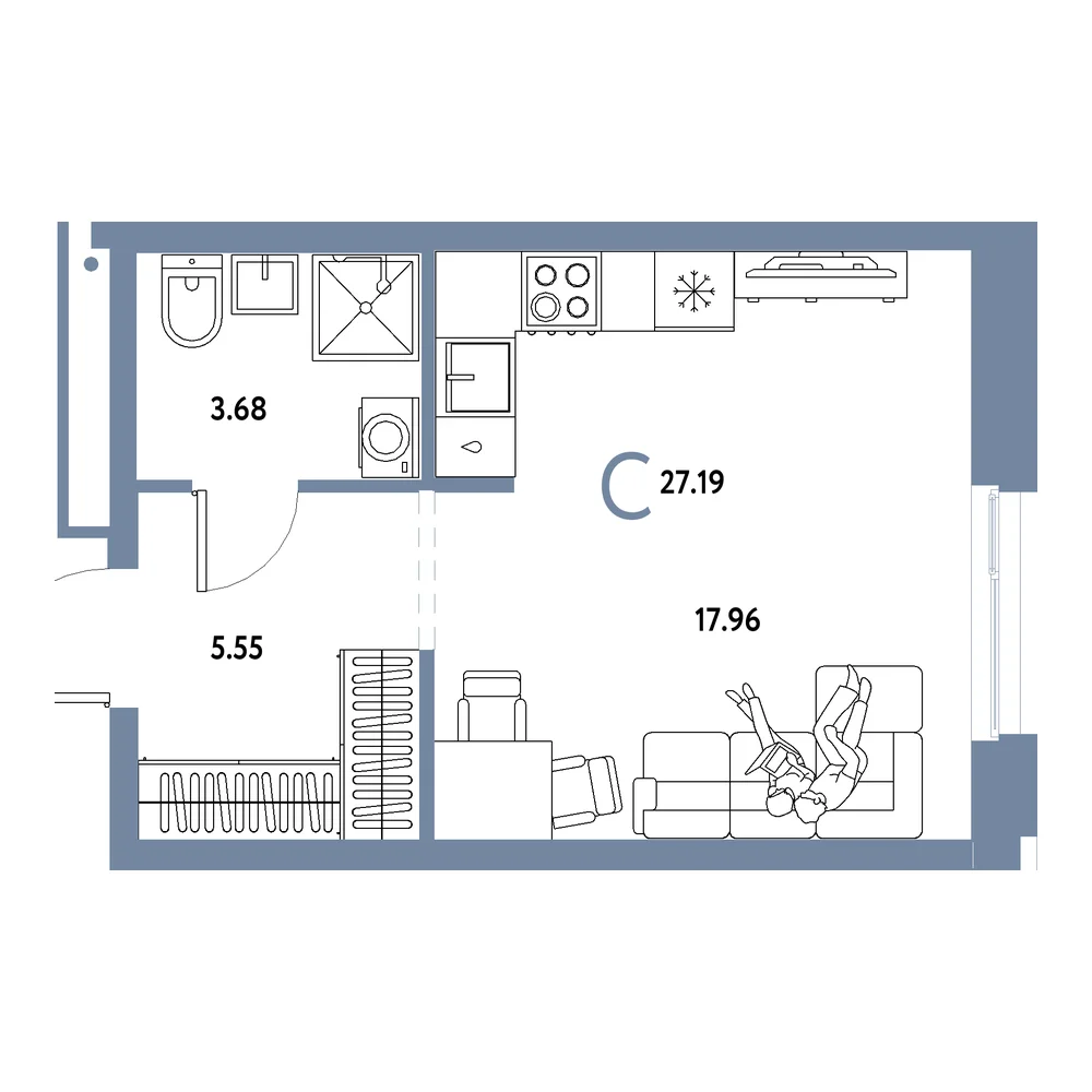 Планировка: Домашний Студия 27,19м²