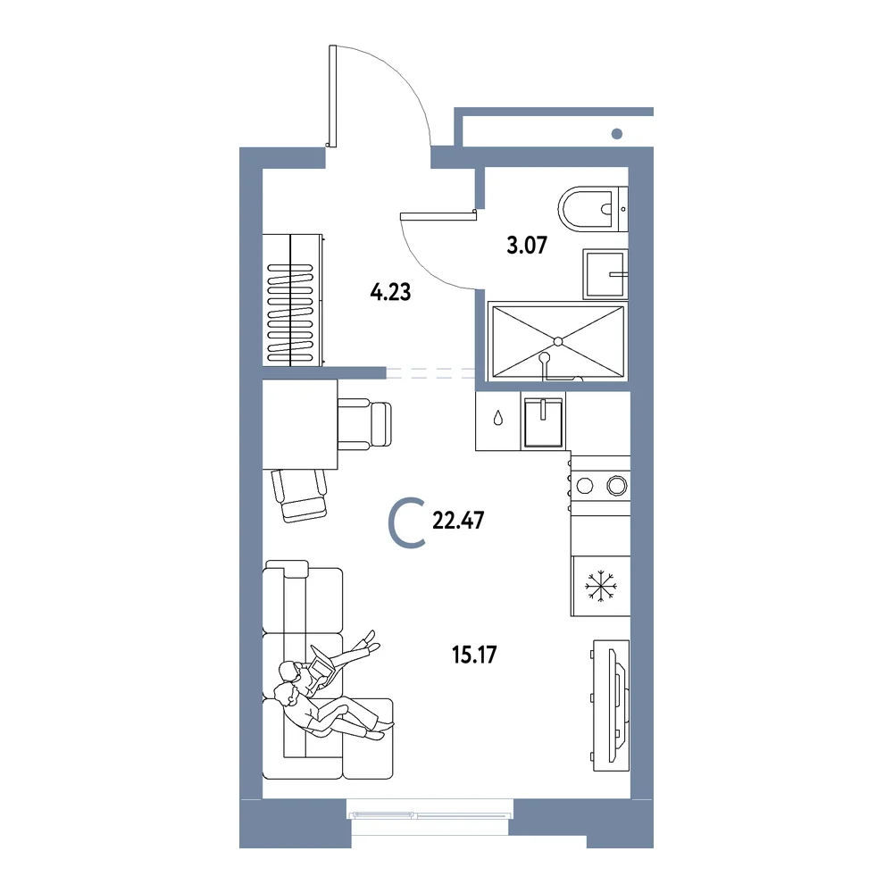 Планировка: Домашний Студия 22,47м²