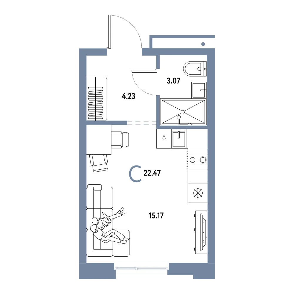 Планировка: Домашний Студия 22,47м²